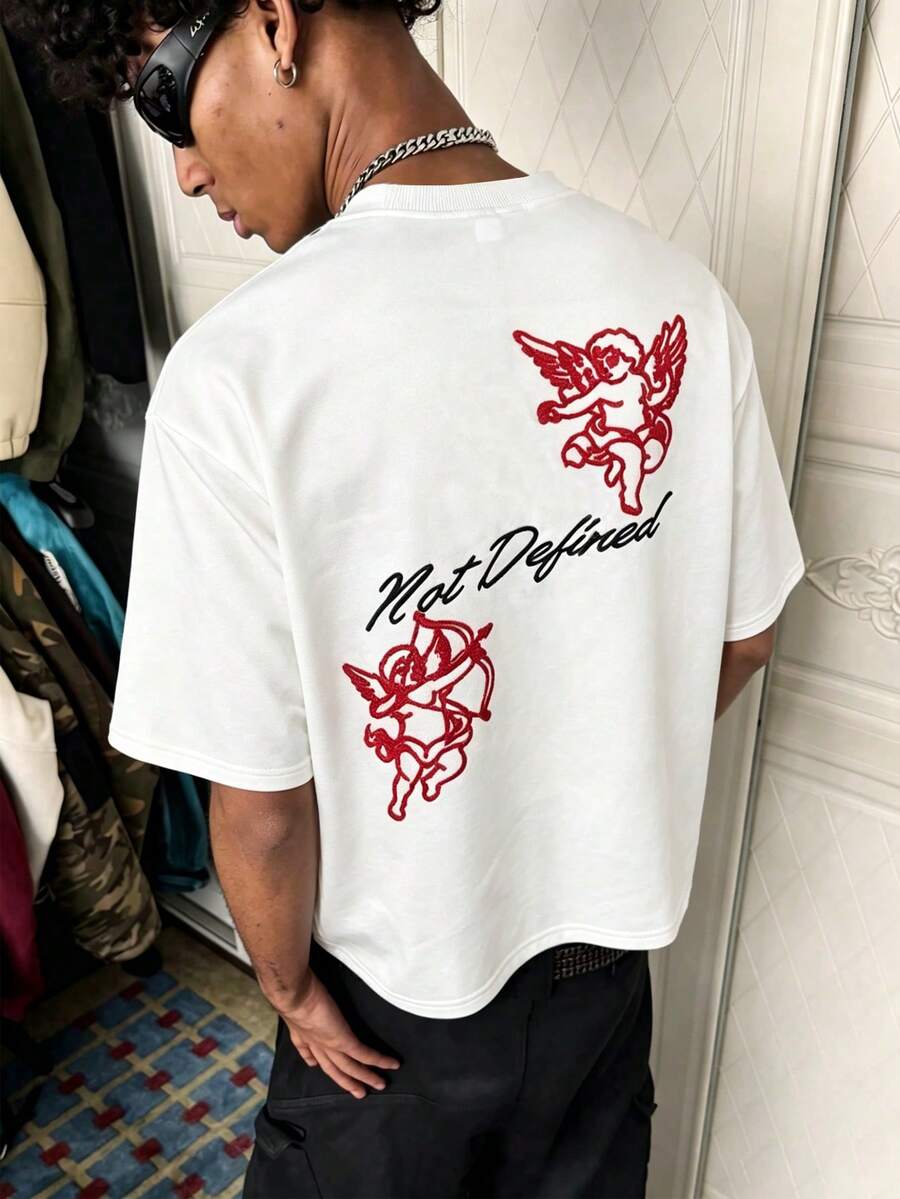 Manfinity Roghcode 男款字母與小天使印花圓領短袖休閒T恤 - 白色 - 查看 1