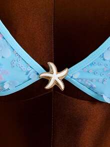 Zestiva 2pcs/Set Spring/Summer Halter Neck Solid Color Sequin Sexy Hot Bikini Swimsuit - Blue - View 4