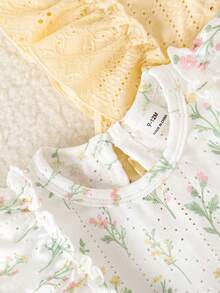 SHEIN Playful Pals [女童甜美荷葉袖上衣]夏季新款嬰兒鏤空刺繡花卉無袖T恤兒童蕾絲外套背心多色可選 - 彩色 - 查看 4