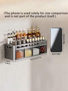Este estante de especias integrado y montado en la pared es a prueba de óxido, no requiere perforación e incluye recipientes para especias y frascos de almacenamiento de cocina. - Multicolor - Ver 5