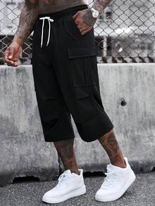 SLATEMANN Men's Casual Versatile Solid Color Cargo 7/10 Length Pants - Black - View 5