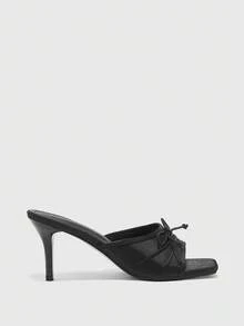 CUCCOO BIZCHIC Elegant Square Toe Bow Elegant Open-Toed Heel Commuter Versatile Slippers Summer - Black - View 2