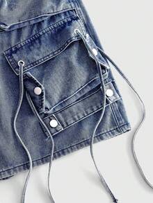 ROMWE MEN Street Life Men's 3D Pocket Cargo Denim Shorts - Blue - View 2