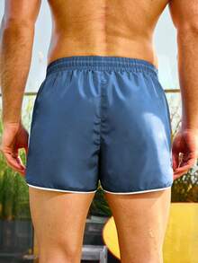 Manfinity KASUA Pantalones cortos de playa con ribete de bloques de color para hombre, vacaciones - Neblina azul - Ver 2