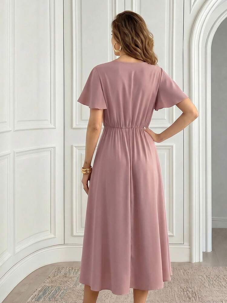 Summer New Women's V-Neck Ruffle Elegant Dress Asymmetrical Cocktail Dress,Summer Dress,Going Out Dress,Pink Dress