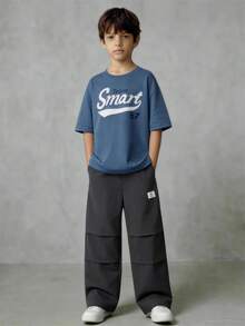 SHEIN Casuvi Kids 青少年男孩字母印花短袖T恤與長褲休閒兩件套 - 彩色 - 查看 3