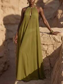 Zivah Damen Strandurlaub lässig Grünes Langes Kleid Strandüberwurf, Rundhalsausschnitt mit einzigartigem Hohlsaum, Strandmantel geeignet für Musikfestival, St. Patrick's Day, Valentinstag, Date, Western Thema, Nomadenstil, Geburtstagsfest, Abschlussfeier, Campusleben, lässig Alltag, vielseitiges Kleidungsstück, Freizeitbekleidung, Kreuzfahrtreise, Strandmode, Sonnenbaden - Armeegrün - Übersicht 8