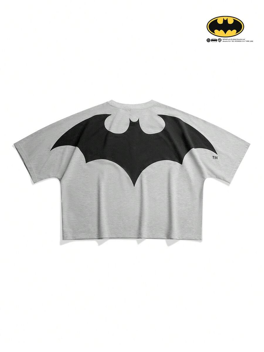 BATMAN X SHEIN STYNVO Men's Casual Contrast Color Bat Print T-Shirt, Summer - Grey - View 1