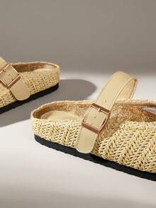 Solecia Women's Slip-On Thick Soled Mule Loafers, Casual Spring/Autumn Shoes For Christmas - Woven grass yellow - View 4