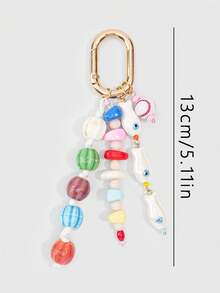 ROMWE Kawaii 1 Piece Spring Summer Dopamine Style Colorful Beaded Bag Keychain Pendant, Woven Rope Bag Charm, DIY Hanging Ornament - White - View 2