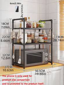 Estantería de almacenamiento de cocina multicapa (1 pieza) - Estantería de almacenamiento para horno microondas, estantería de almacenamiento ajustable con ganchos, estantería de almacenamiento de cocina, estantería de almacenamiento multifuncional, estantería de especias reforzada con barandillas y ganchos, adecuada para el almacenamiento diario en cocinas y apartamentos, y un regalo ideal para días festivos. - Multicolor - Ver 7