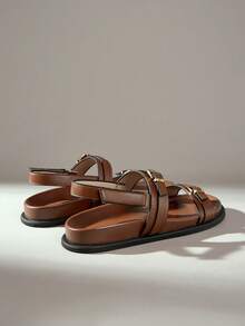 Solecia Women's New Flat Sandals, Slip-On Sandals, Slippers With Back Strap, Comfortable And Casual. Summer - Brown - View 5
