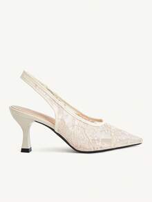 CUCCOO HITCHD صنادل كعب عالي بتصميم Slingback بمقدمة مدببة مطرزة بالزهور باللون الأبيض العاجي، كعب قطة فرنسي، كعب عالي منخفض الحافة قابل للتنفس مناسب للتنقل والمواعدة - لون مشمشي - مشاهدة 7