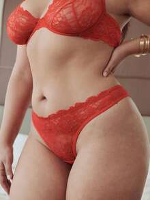 Slumbrini 1 Set Women Plus Size Solid Color Lace Underwire Comfortable Bra Set, Lift - Red - View 9