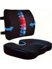 Memory Foam Pillow Support Seat Cushion Set, Large And Thick, Relieves Lower Back Pressure, Comfortable Hip Pillow, Double Straps For Back Support, Office Chair Pad, Car Seat Elevator Pad, Etc., Suitable For Home And Office Seat Pads And Backrests, - Black - View 5