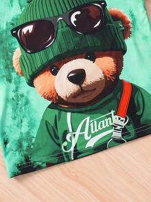 SHEIN Young Boy Round Neck Cartoon Print Short Sleeve T-Shirt And Shorts Casual Daily Set - Green - View 7