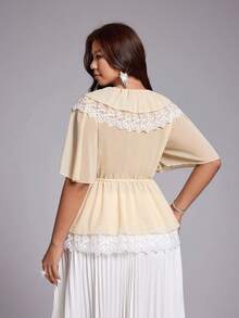 Viva Relle Plus Size Women's Sexy Celestial Elegant Bow Lace Trim Blouse Date Night Brunch Formal Wedding Guest All White Summer - Apricot - View 6