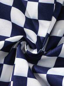 SHEIN 男嬰兩件套時尚休閒藍白格紋夏季短褲下裝 - 藍色 - 查看 3