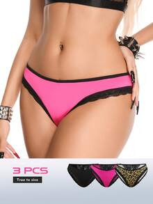 AltBold 3pcs Y2K Women's Dark Lace Contrast Design Panties Set - Multicolor - View 3
