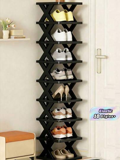 9-Tier Narrow Shoe Rack, Space-Saving Shoe Cabinet, Suitable For Entryway, Closet, Hallway, DIY Independent Shoe Organizer, Easy Assembly, Sturdy Structure, Black & White Options, Plastic Material, Consumable, Christmas Gift, Black Plastic Shoe Rack, Gift (2/3/4/6/8/9 Tiers)