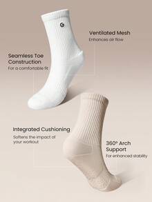 GLOWMODE 3 Pairs Make A Move Grip Scrunch Crew Socks - White+Apricot+Light Grey - View 4