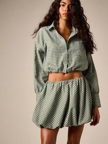 AiiRZ Plaid Bubble Hem Mini Skirt With Elastic Waist Flowy Gathered Short Skirt For Spring Summer Everyday Sage Green Casual - Multicolor - View 1