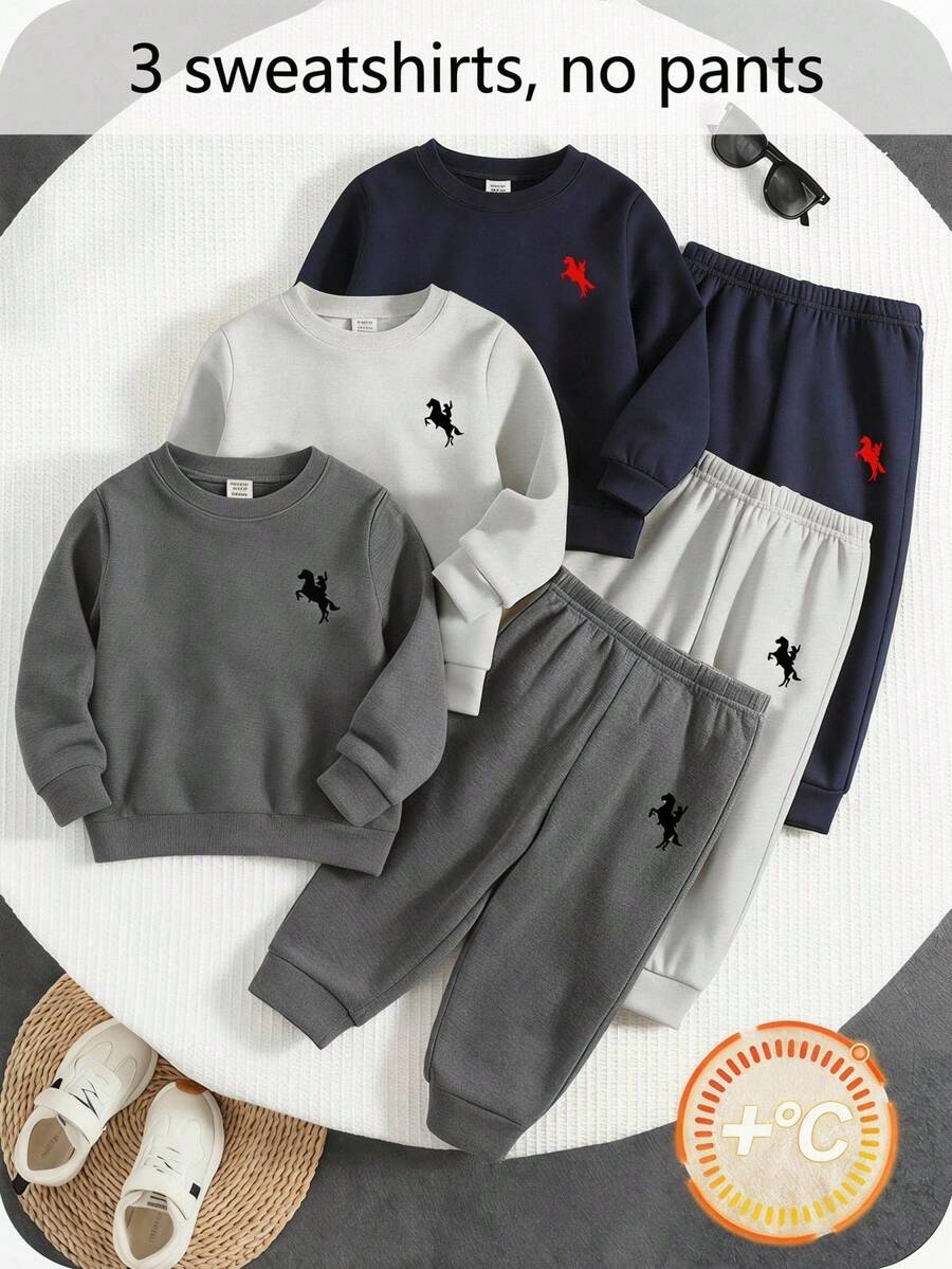 SHEIN 3pcs/Set Baby Boy Casual All-Match Crew Neck Sweatshirts, Versatile Autumn/Winter Sets Baby Boy Winter Sets - Multicolor - View 1