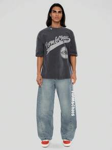 FORM&CHAOS [100% Katun] Kaos Streetwear Vintage Longgar Pria, Kaos Vintage - biru dan hitam - View 3