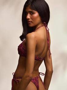 Musera Resort Leopard Print Tie Side Studded Bikini Bottoms Summer Holiday Vacation Sexy Elegant Y2k Beach Beachclub Ibiza Senses - Red - View 4