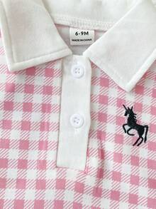 SHEIN Playful Pals 2件組女嬰夏季領口格紋洋裝，適合外出、休閒、運動、派對 - 彩色 - 查看 7