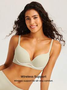 LUVLETTE Wireless Push Up T-Shirt Basic SizeFreedom Bra Comfortable Must-Haves Invisible Green Bra - Mint Green - View 2