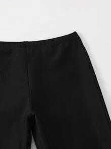 SHEIN 青少年女孩坦基尼比基尼套裝，紫色針織面料，長袖拉鍊上衣，長褲，裙式兩件套，保守時尚休閒優雅女士風格，適合游泳、夏季度假、海灘、海邊、泳池、夏季假期派對 - 黑色 - 查看 4