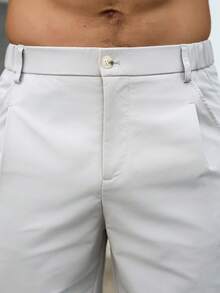 VENTUSAIL 男士休閒度假口袋純色百搭短褲，假日款 - 卡其色 - 查看 4