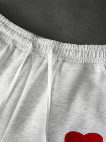 PAVTROS Men's Drawstring Waist Letter Heart Pattern Casual Versatile Daily Outing Shorts - Grey - View 6