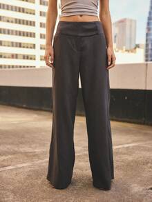 Aralina Pantalones de cintura ancha y tiro bajo con rayas finas para mujer, gris oscuro, elegantes y profesionales para oficina y trabajo en invierno, pantalones de pierna ancha a rayas para mujer - Multicolor - Ver 4