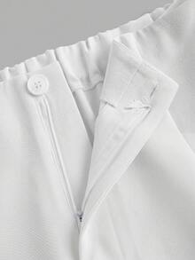 SHEIN PETITE CURVE 大尺碼時尚百搭素色長褲 - 白色 - 查看 3