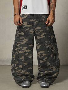 AXEPEAK Men's Loose Fit Camo Pants - Army Green - View 6