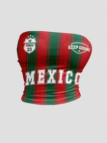StreetHx 女款夏季抹胸上衣 MEXICO 墨西哥國旗 紅色條紋 足球世界盃 演唱會 運動風 時尚街頭旅行穿搭 - 彩色 - 查看 3