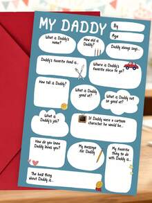 1 Piece Set With Envelope Premium Matte Paper Hand Drawn Design Fill In The Blank My Dad Questionnaire Card For Fathers Day Dad Birthday Interactive Keepsake Memory Gift Unique Present - Red Envelope - View 2