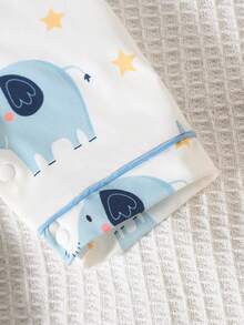 SHEIN 1pc Newborn Baby Boy Long Sleeve Snap-Up Romper With Pants, Knitted Fabric, Cute Bear Digital Print Pattern - Blue - View 4