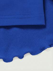 SHEIN PETITE CURVE Drawstring And Fold Detail Solid Color Cake Skirt - Blue - View 2