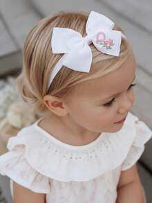 Cozy Pixies 1-Piece [A-Z] 26 Letter Embroidered Baby Headbands, Elastic Nylon Headbands, Suitable For Newborns And Babies, White Soft Elastic Satin Ribbon Bow Hai - White - View 2