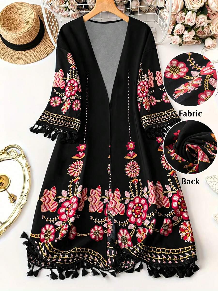 EMERY ROSE Plus Size Elegant Vacation Printed Jacket - Multicolor - View 1