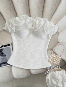 Franclia Ruffle Pleated Solid Color Sexy Bandeau Tank Top - White - View 3