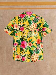 HIMLAND Kemeja Pria Lengan Pendek Kancing Tunggal dengan Motif Tanaman Tropis - MultiWarna - View 2
