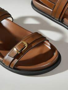 Solecia Women's New Flat Sandals, Slip-On Sandals, Slippers With Back Strap, Comfortable And Casual. Summer - Brown - View 3