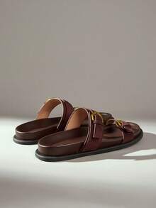 Solecia Women's New Flat Sandals, Slip-On Sandals, Comfortable And Casual. - Coffee Brown - View 5
