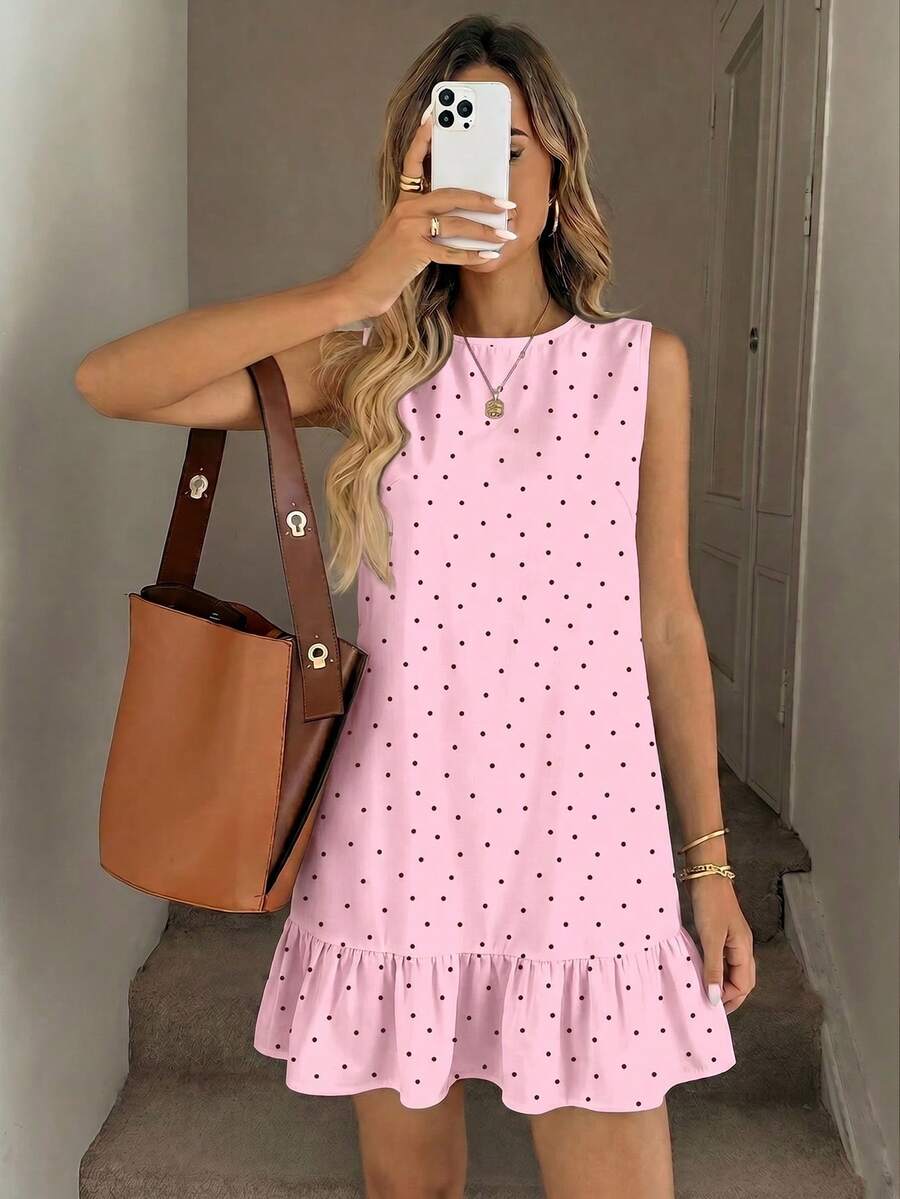 Easowa Women's Printed Mini Dress Suitable For Spring And Summer - Baby Pink - View 1