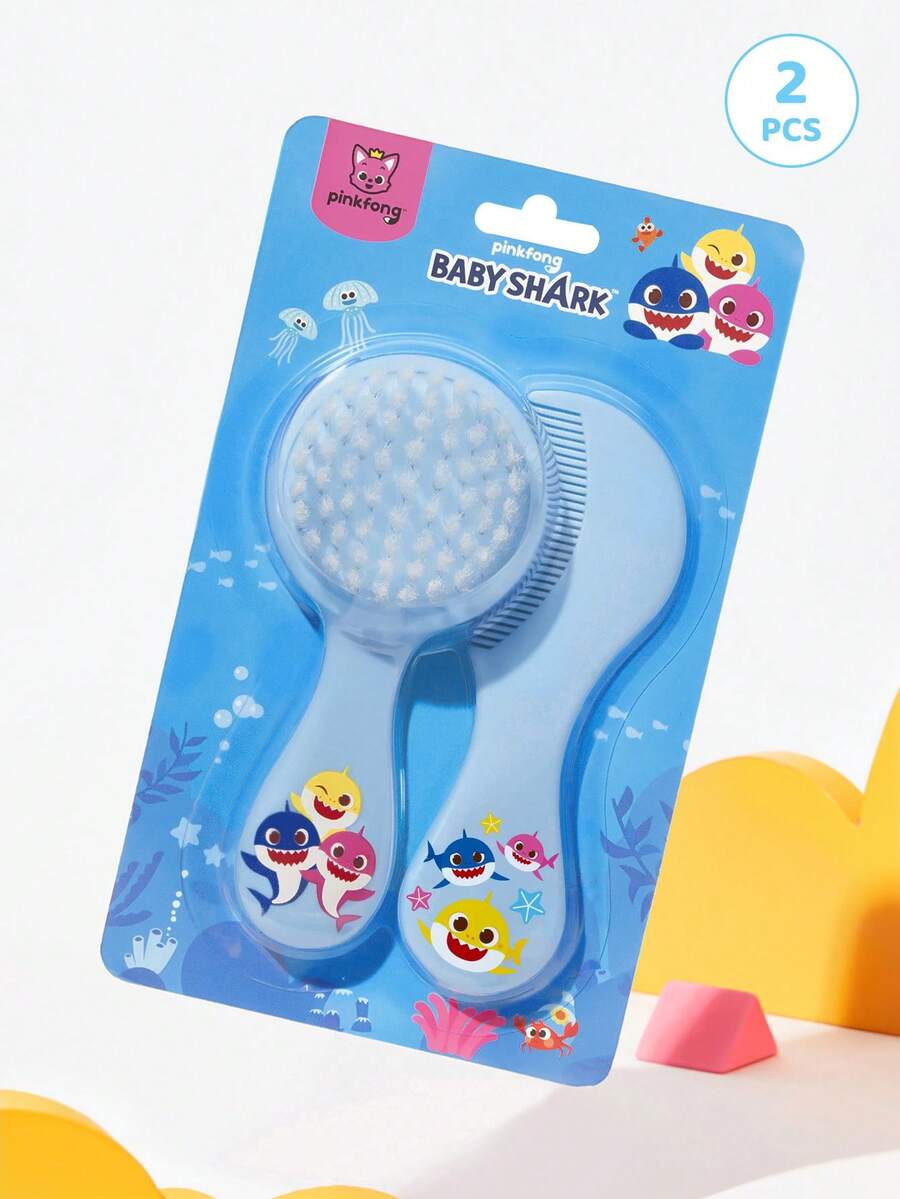 BABY SHARK X SHEIN 2 Pcs Soft Blue Hair Brush And Comb Set,Gently Removes Hair Tangles, Preventing Cradle Cap While Keeping Baby's Soft Spot Protected,Cute Cartoon Fish - Multicolor - View 1