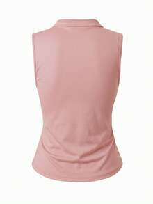 SHEIN Franclia 女款金屬鈕扣設計百褶不對稱下擺背心上衣 - 珊瑚粉 - 查看 2